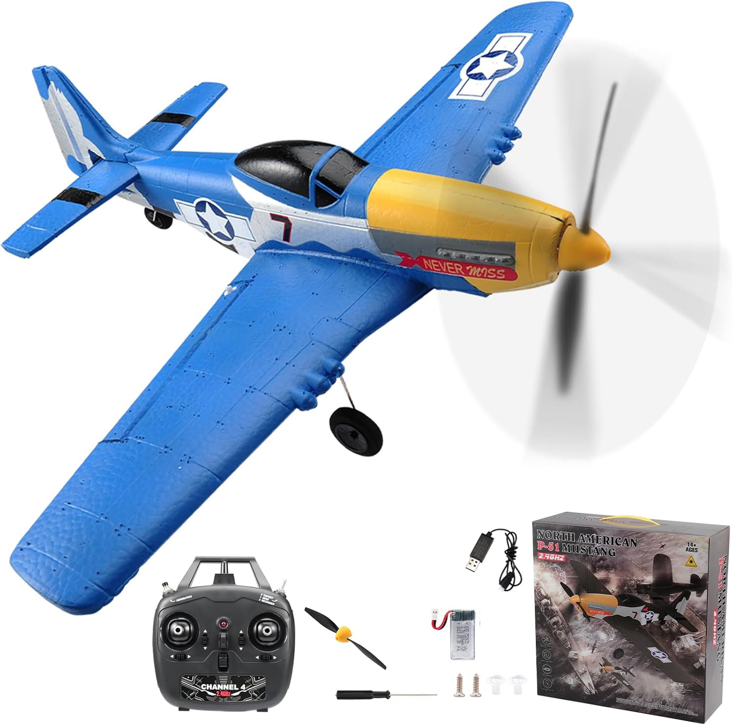 Model Kit Spitfire - P51 Mustang RC Plane 2.4G 4CH